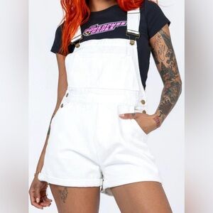 Princess Polly White Denim Short Overalls